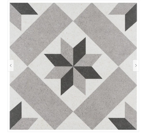 Merola Tile Vintage Star Grey Encaustic 9.75" x 9.75"